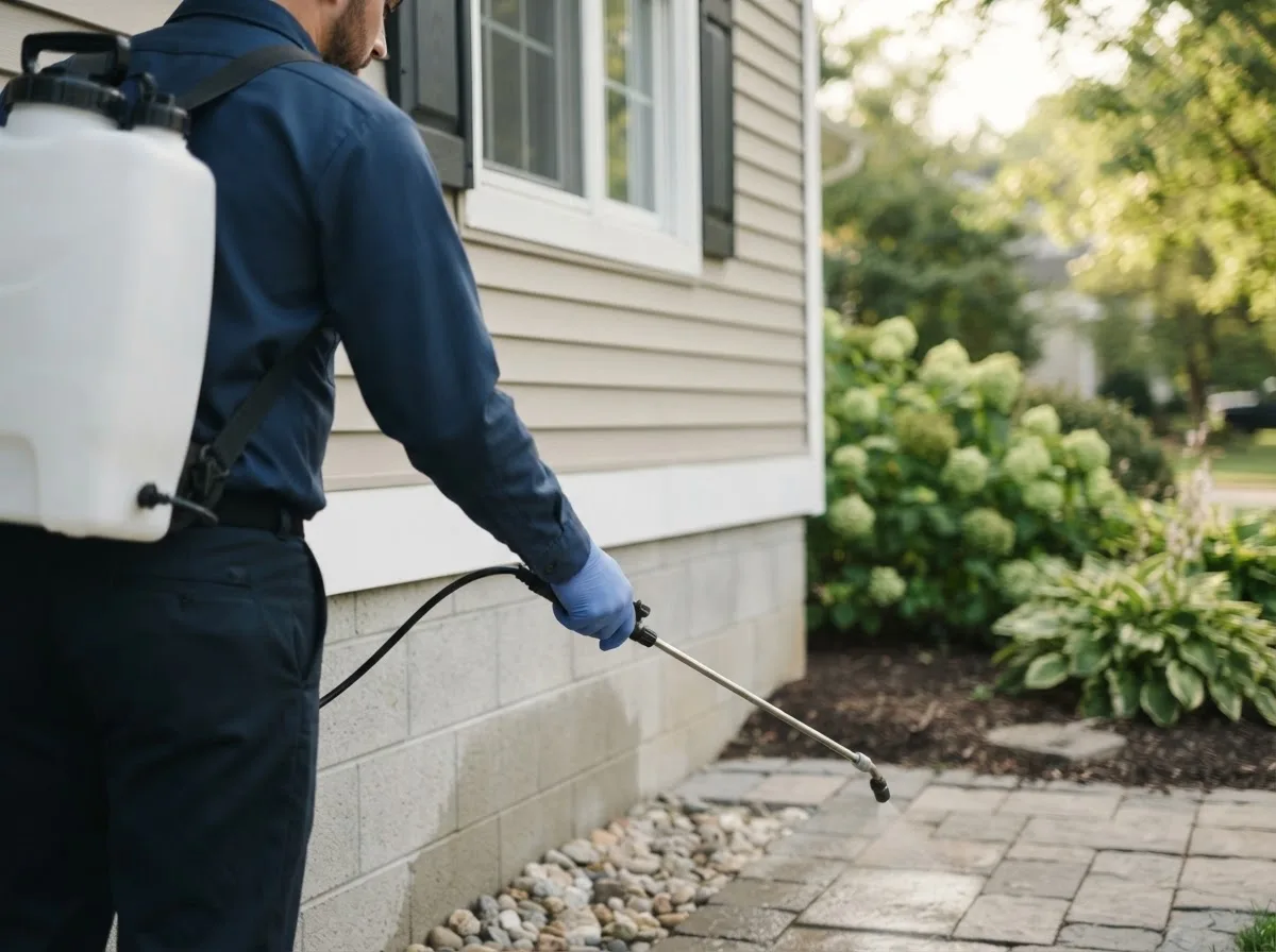 Pest control technician inspecting a home in Newton, MA